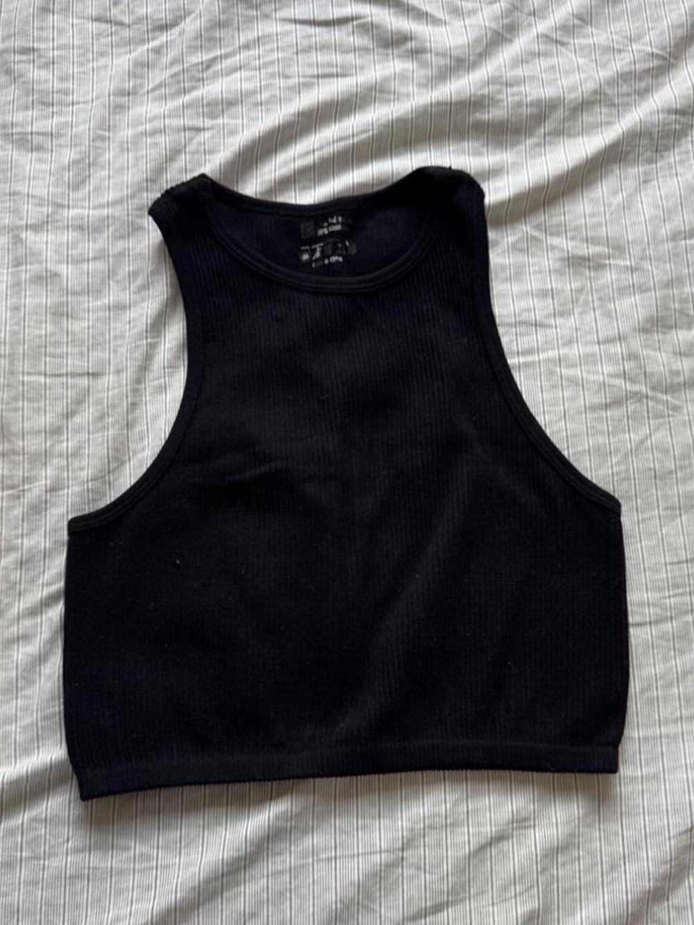 Amazon Black Ribbed High Neck Crop Top